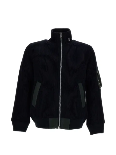 sacai ribbed-knit panelled cardigan