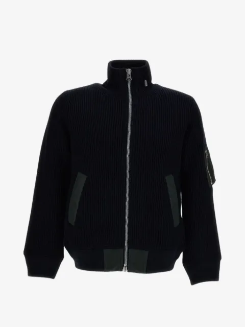 sacai ribbed-knit panelled cardigan