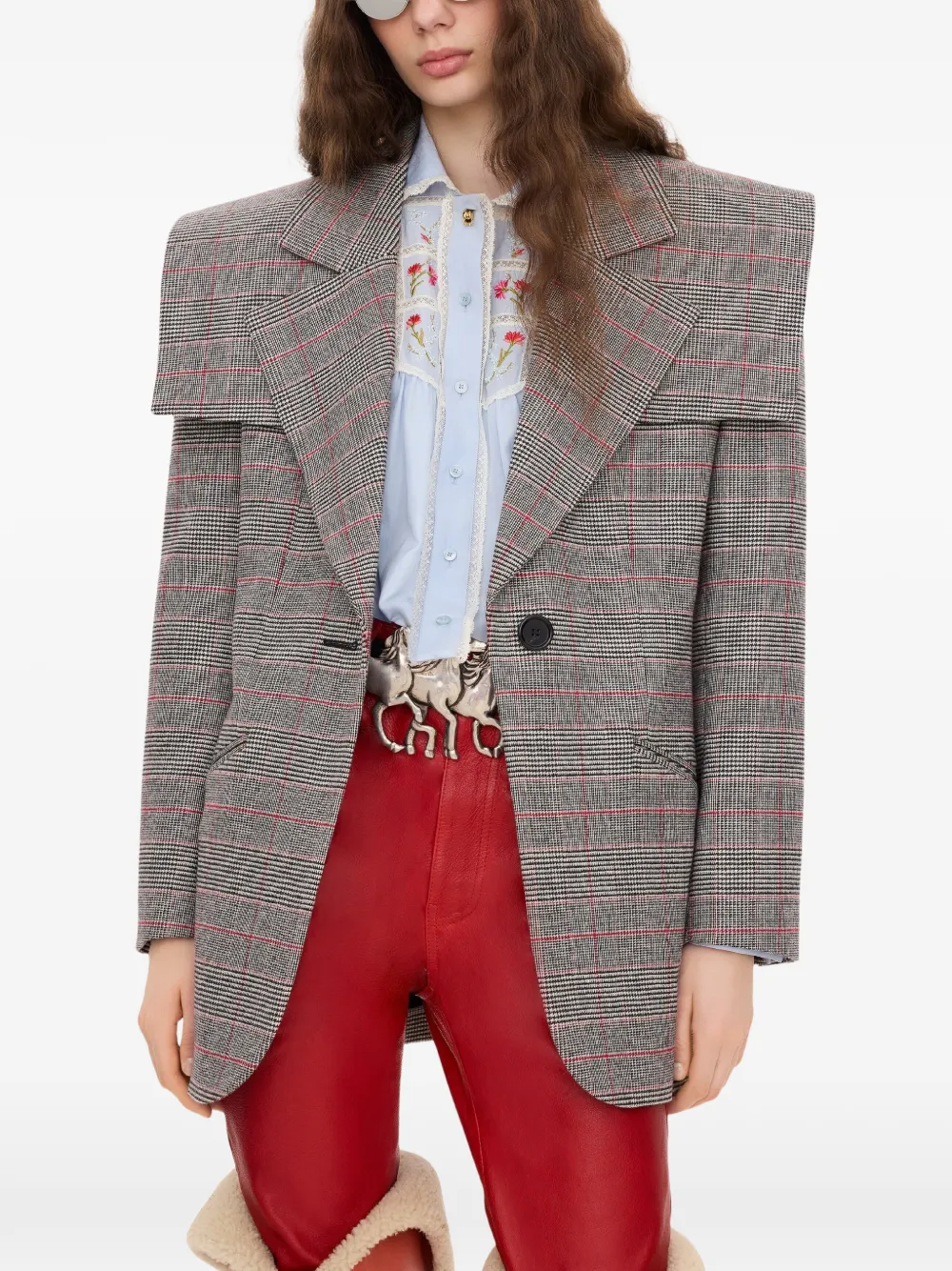 Chloé Geruite blazer met capedetail Grijs