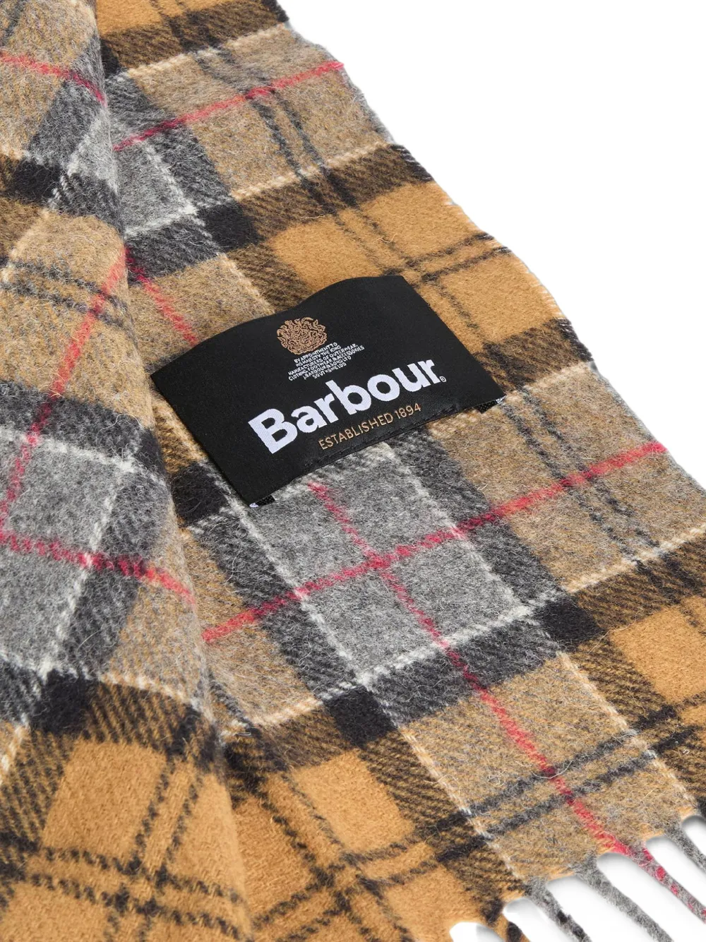 Barbour Lamswollen sjaal met tartan ruit Beige