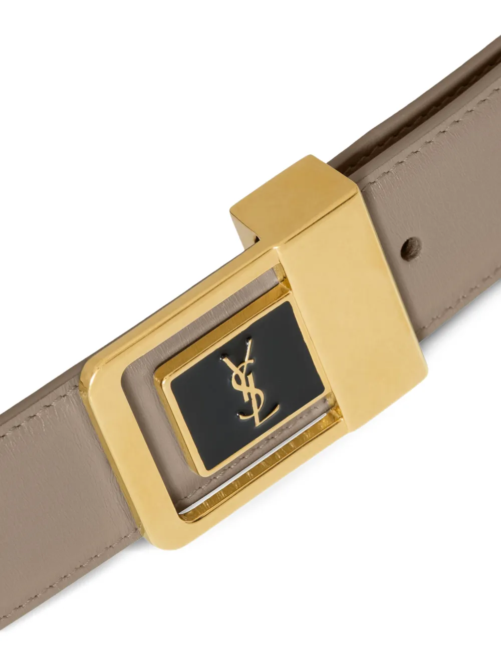 Saint Laurent LA 66 buckle belt in lacquered leather Beige