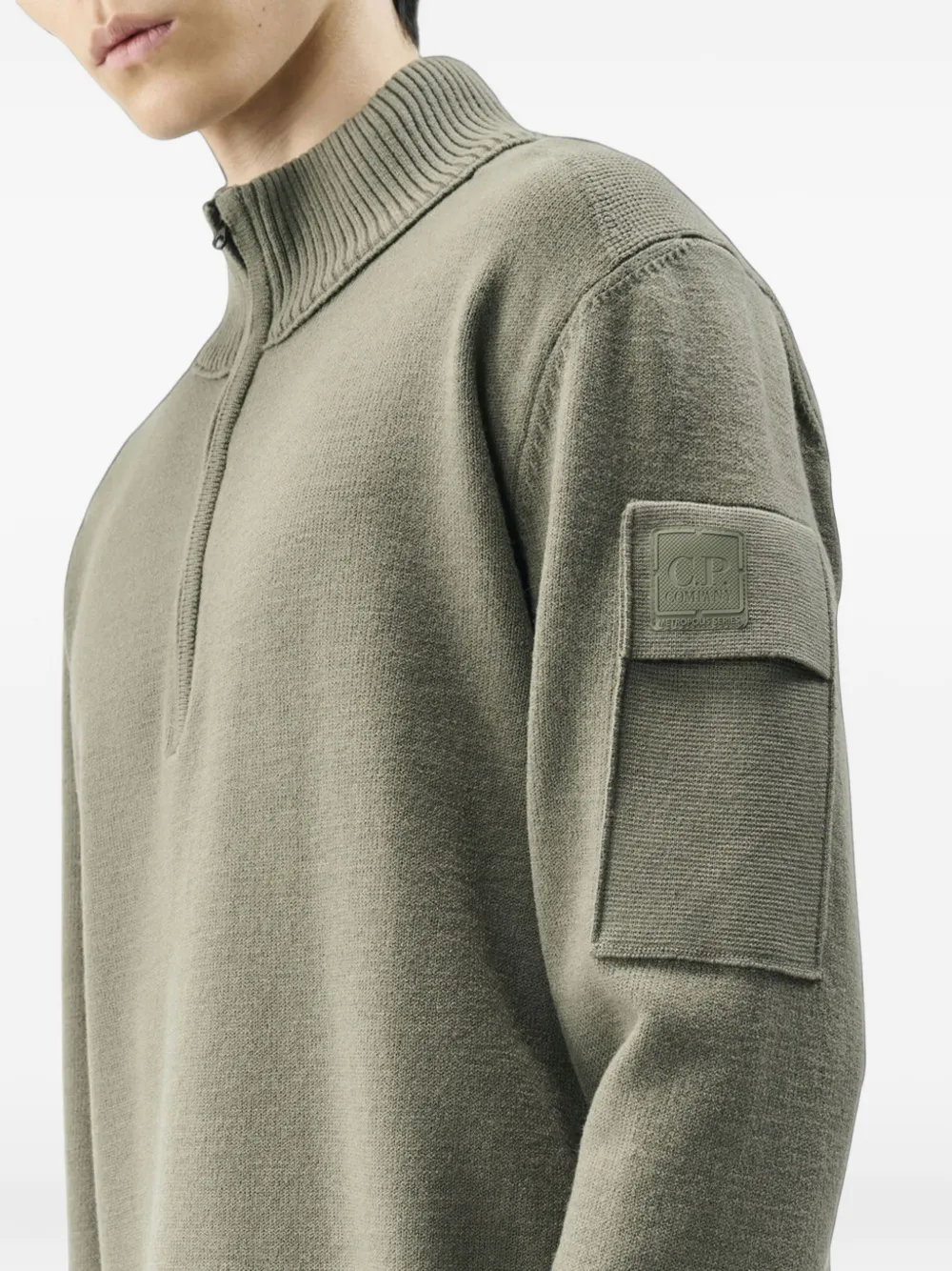 C.P. Company Metropolis Series extrafine merino wool half zip sweater Groen