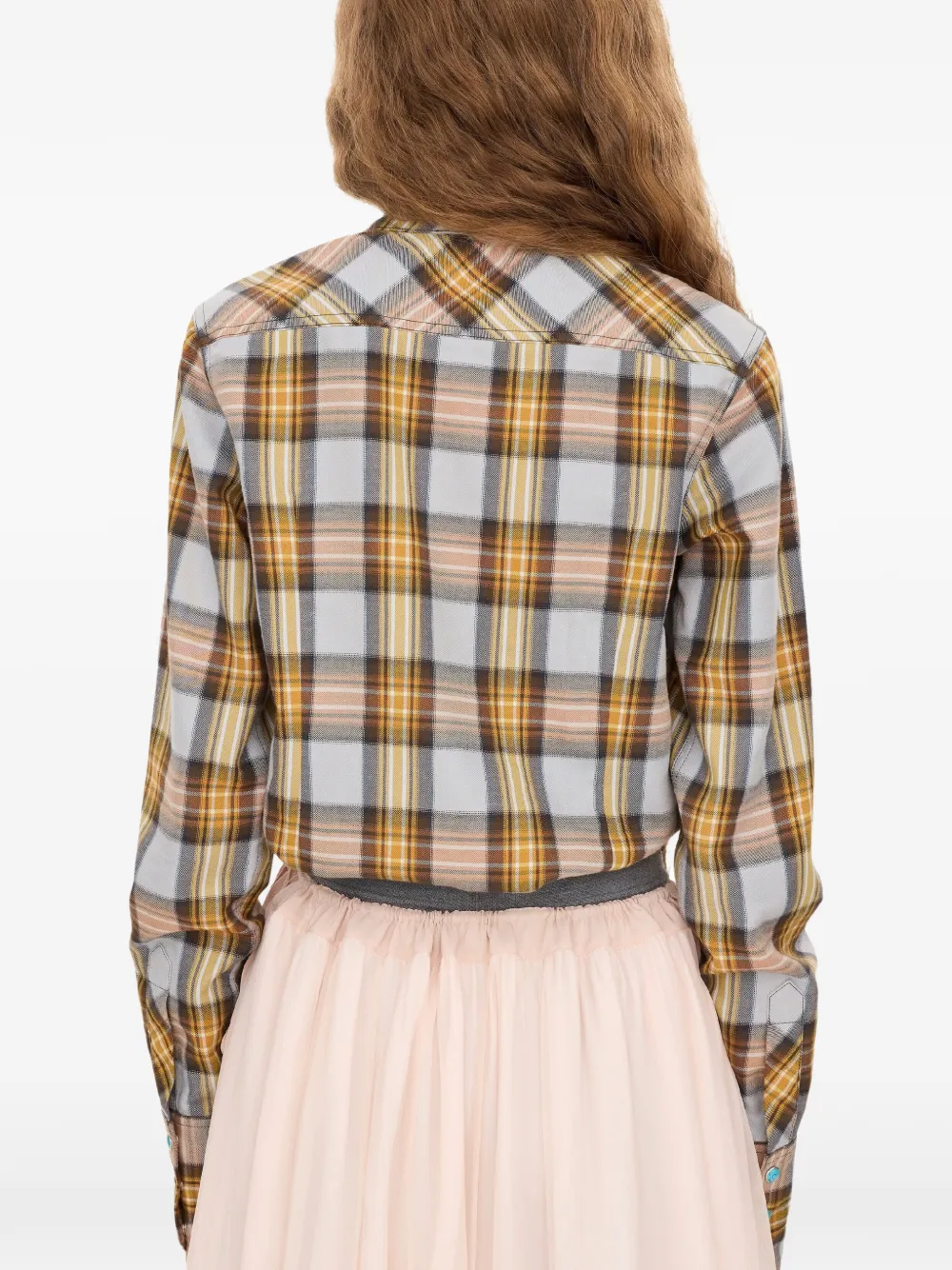 Chloé Geruite blouse met hoge hals Grijs