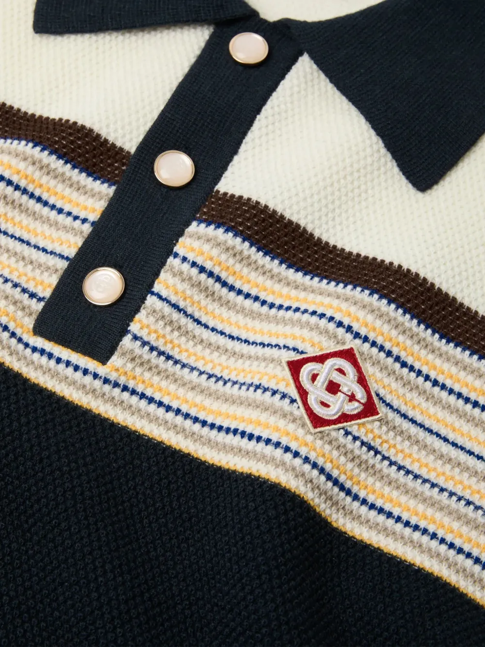 Casablanca Café Culture striped logo-patch polo shirt Blauw
