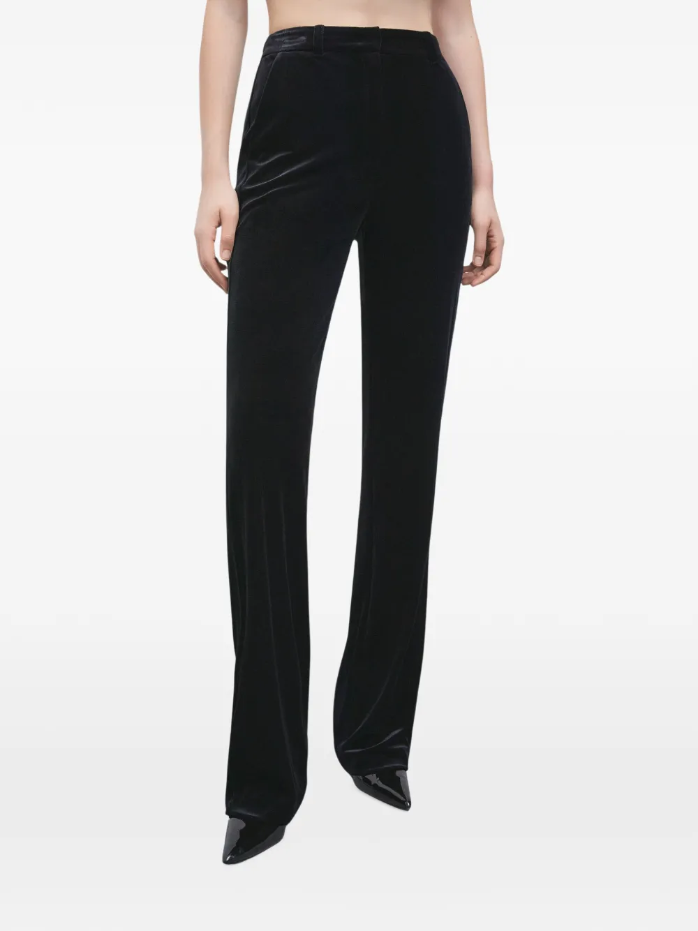 Patrizia Pepe velvet-effect straight-leg trousers Zwart