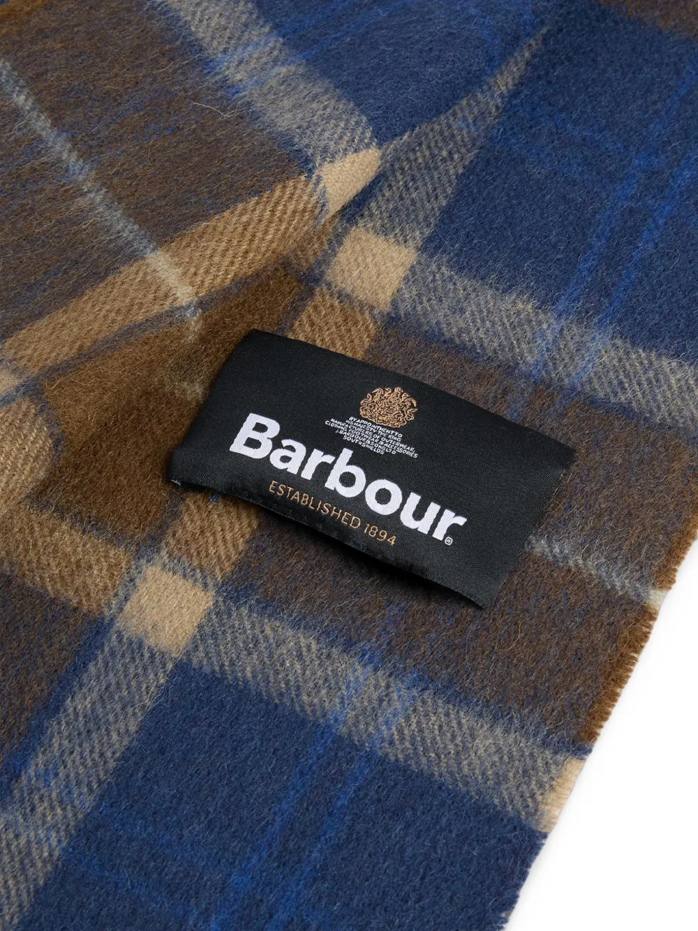 Barbour Brack sjaal met tartan ruit en franje Blauw