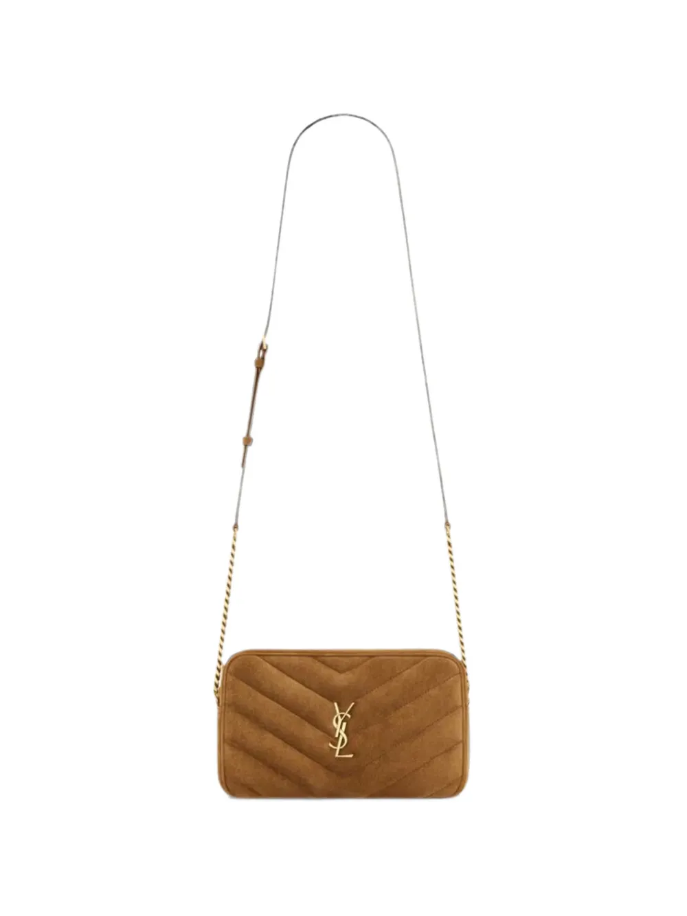 Saint Laurent Loulou camera bag in matelassé suede - Braun