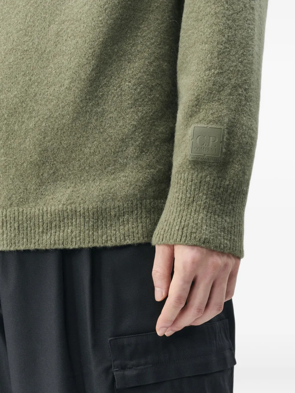C.P. Company Metropolis Series bouclè extrafine merino half zip logo sweater Groen