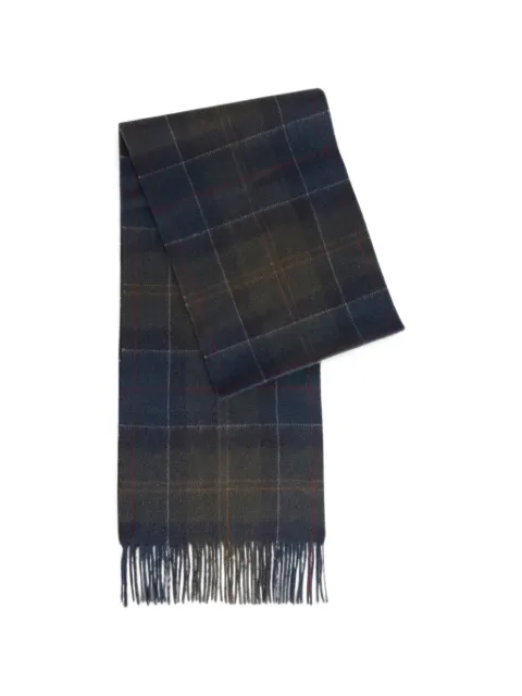 Barbour tartan-check fringed scarf