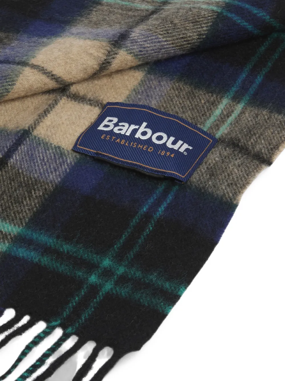Barbour Sjaal met tartan ruit en franje Blauw