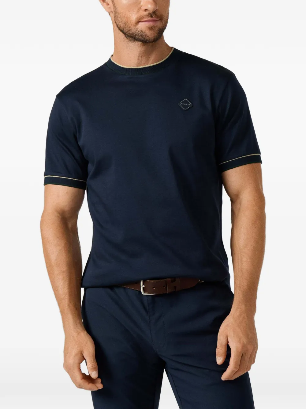 Hackett London T-shirt met logo-patch en afwerking Blauw