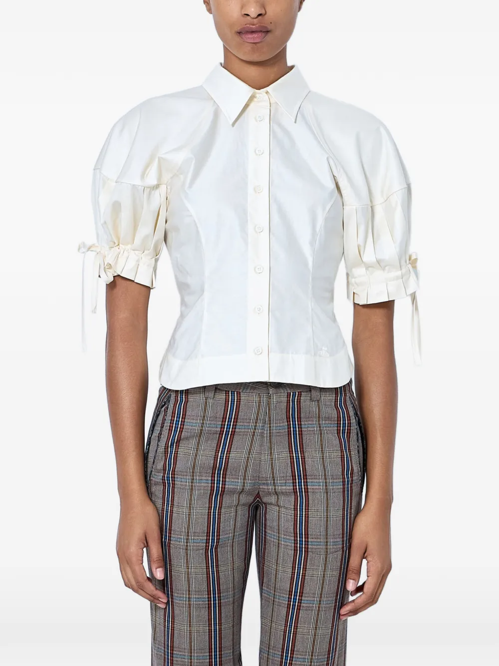 Vivienne Westwood pleated-sleeve cotton shirt - Toni neutri