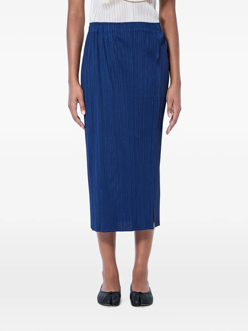 Pleats Please Issey Miyake midi Monthly Colors pleated side-slit skirt - Blu