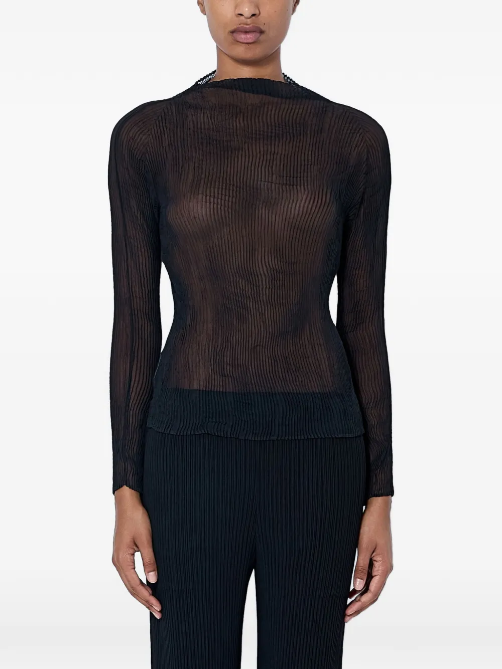 Issey Miyake sheer pleated blouse - Nero