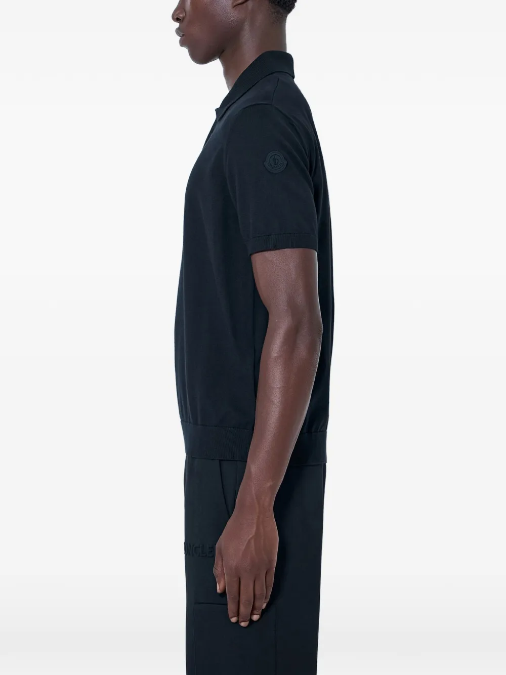 Moncler Gebreid katoenen poloshirt met logo Zwart