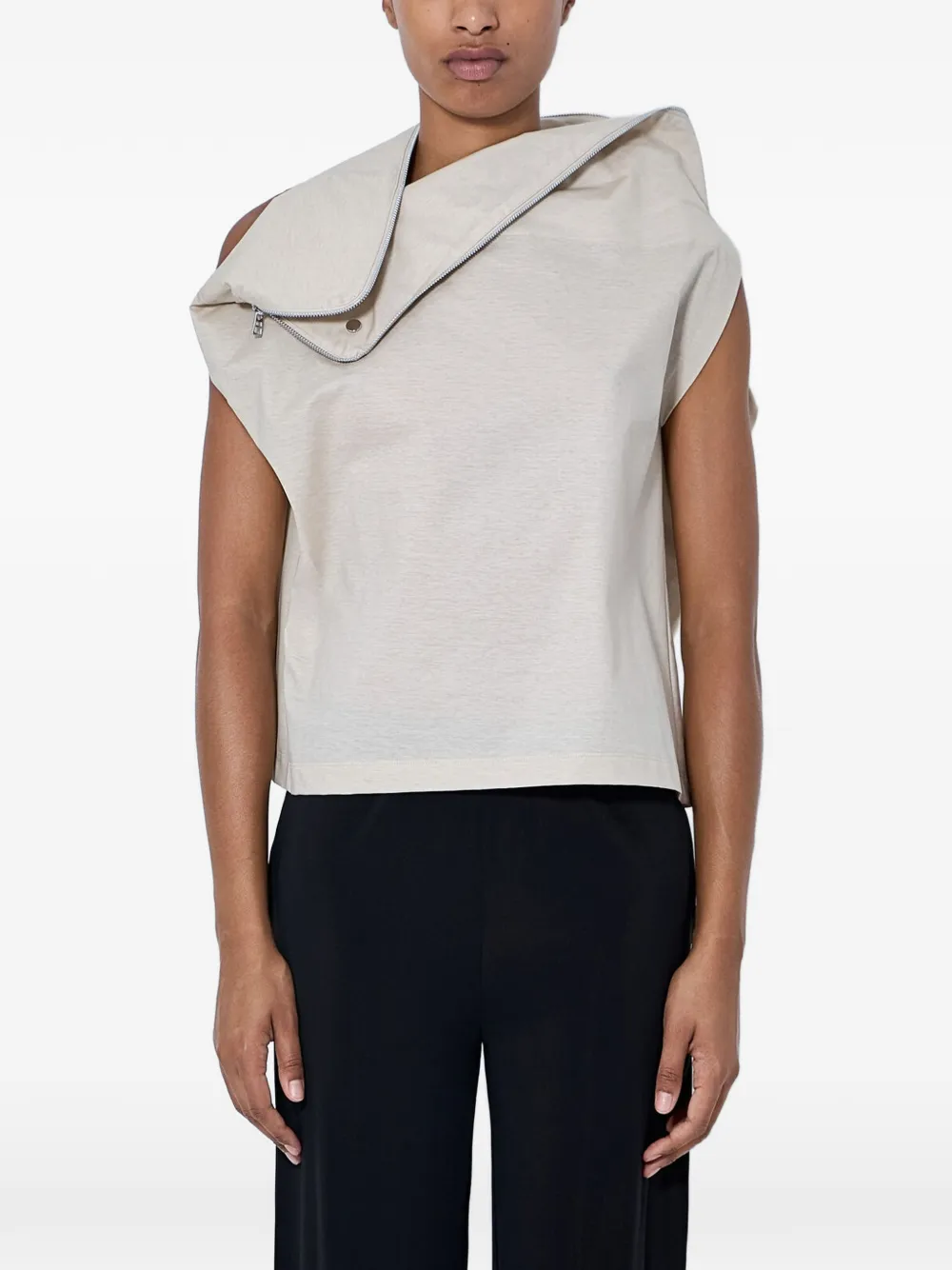 Issey Miyake asymmetric zip-detail top - Toni neutri