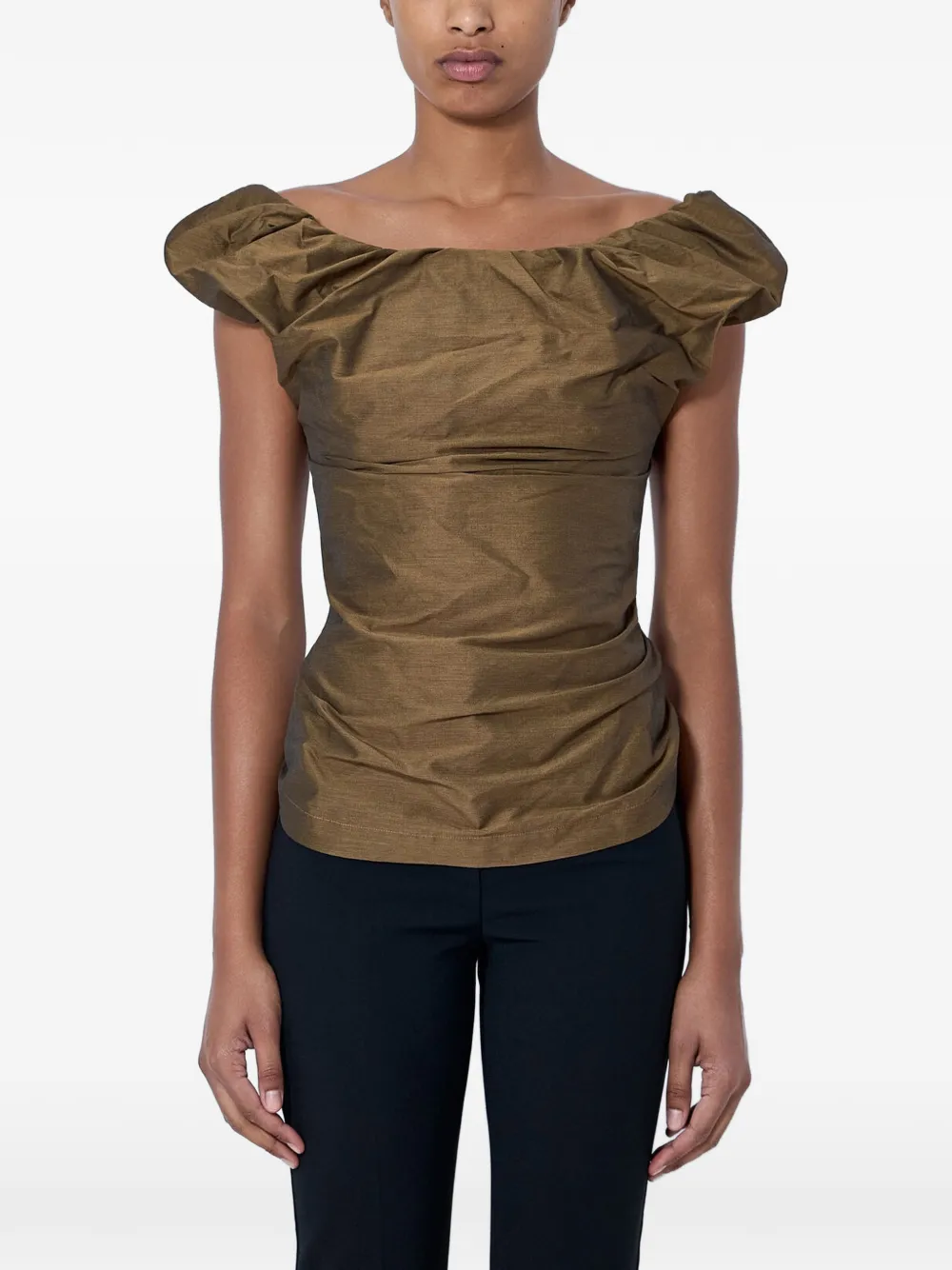 Vivienne Westwood Top con spalle scoperte e ruches - Marrone