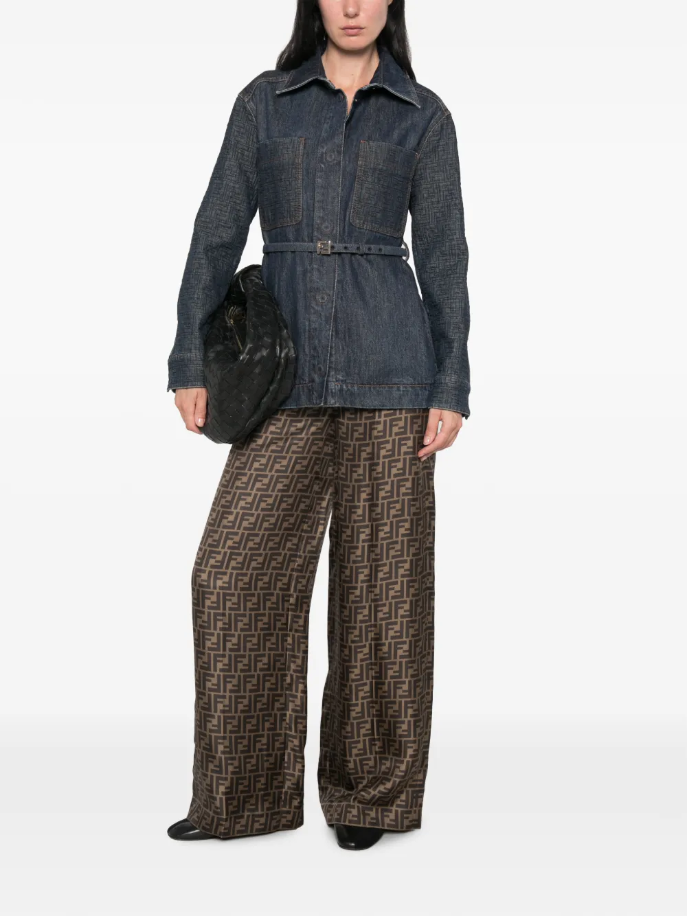 FENDI FF palazzobroek met logo-print Bruin