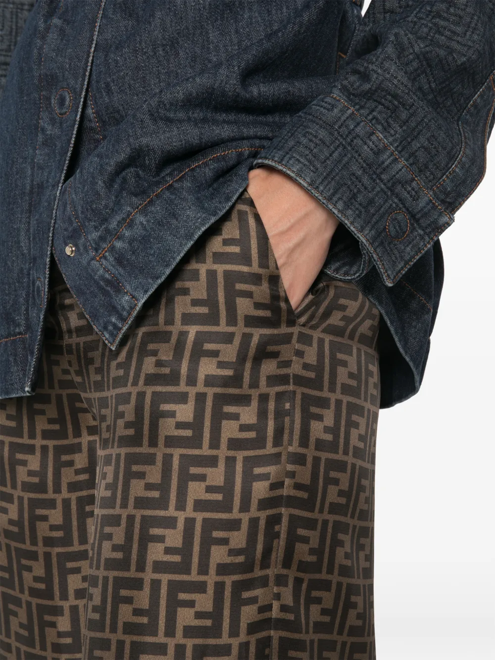 FENDI FF palazzobroek met logo-print Bruin