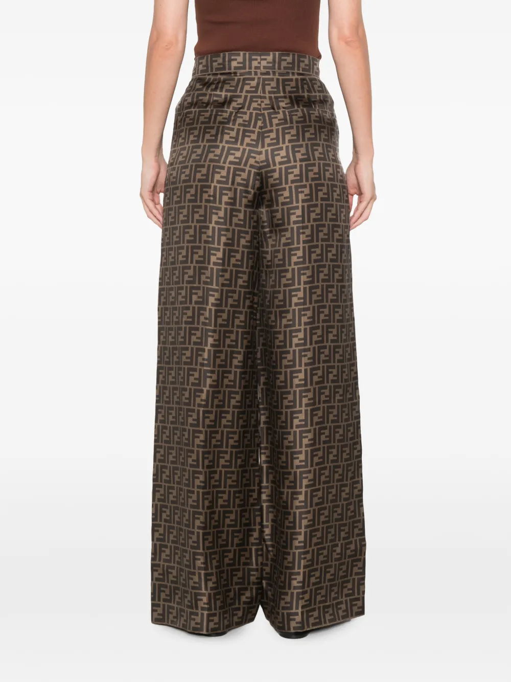 FENDI FF palazzobroek met logo-print Bruin