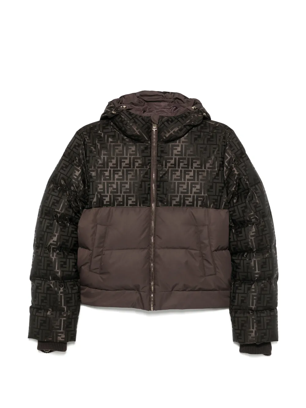 FENDI FF-logo hooded puffer jacket - Marrone