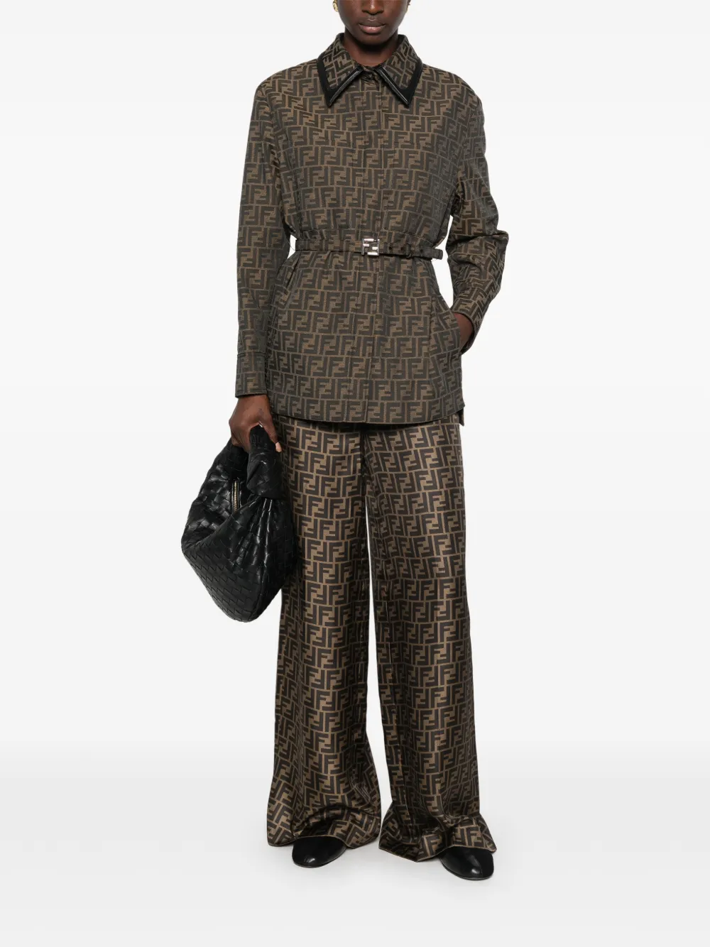 FENDI FF-logo belted jacket Bruin