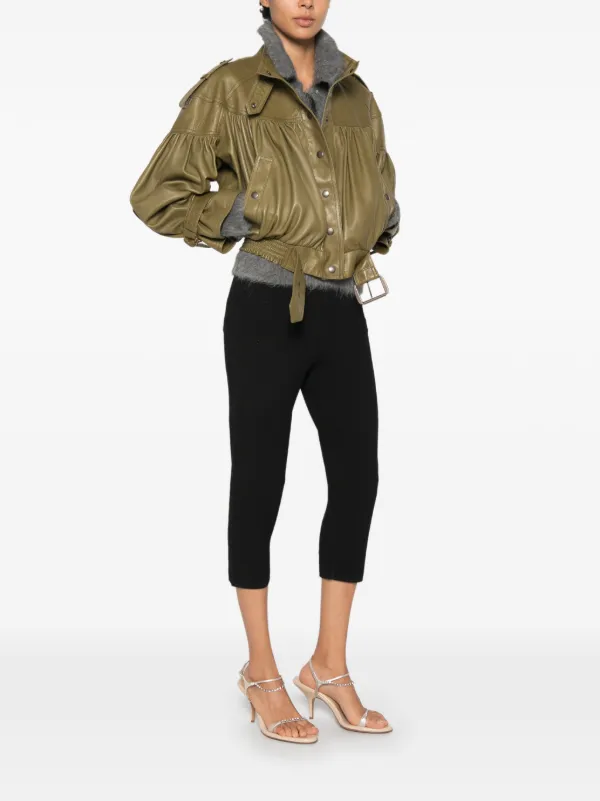 Chloé High-neck Cropped Jacket in Leather in Green
