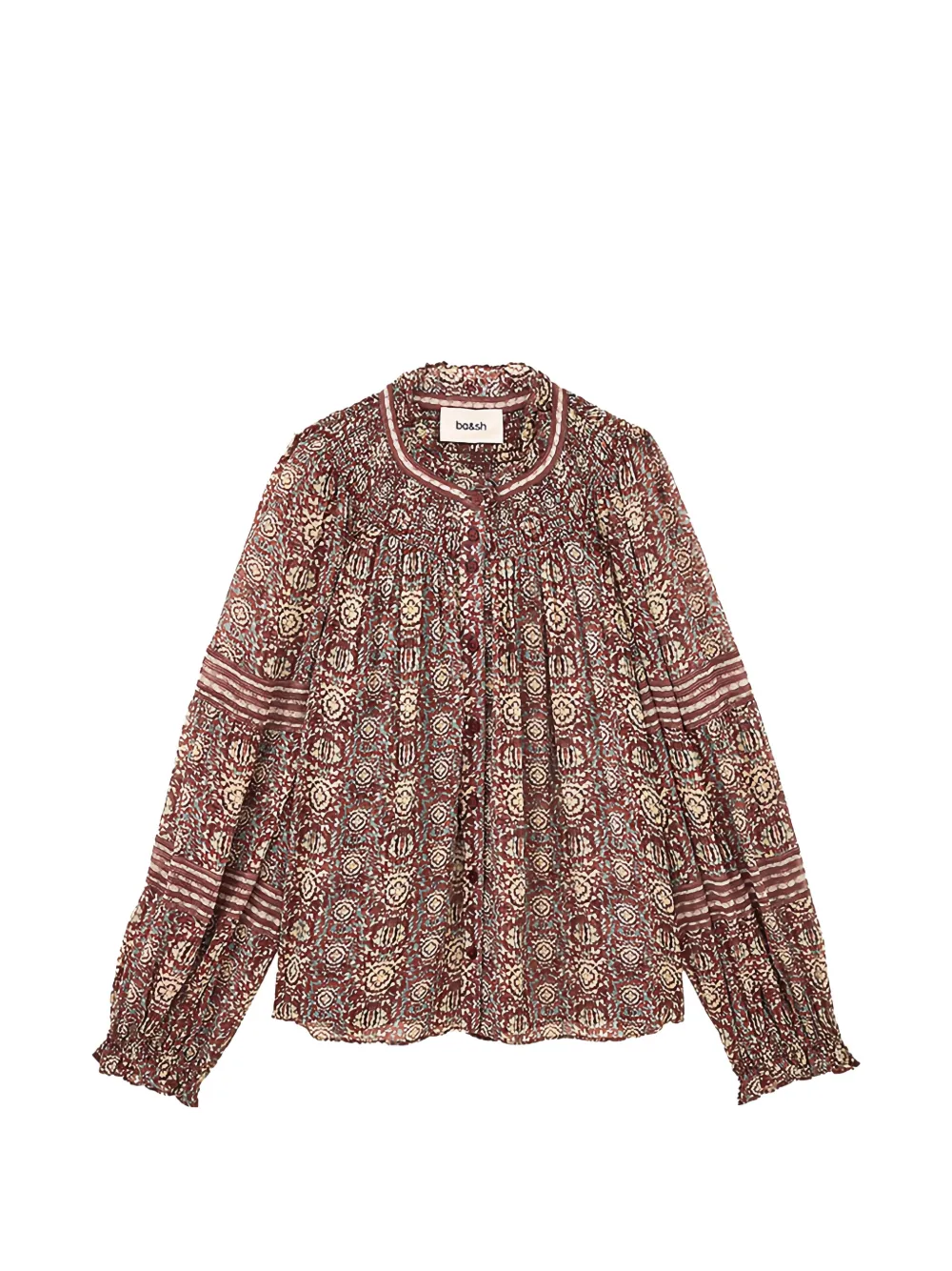Ba&sh Floral-print Smocked Blouse In Brown