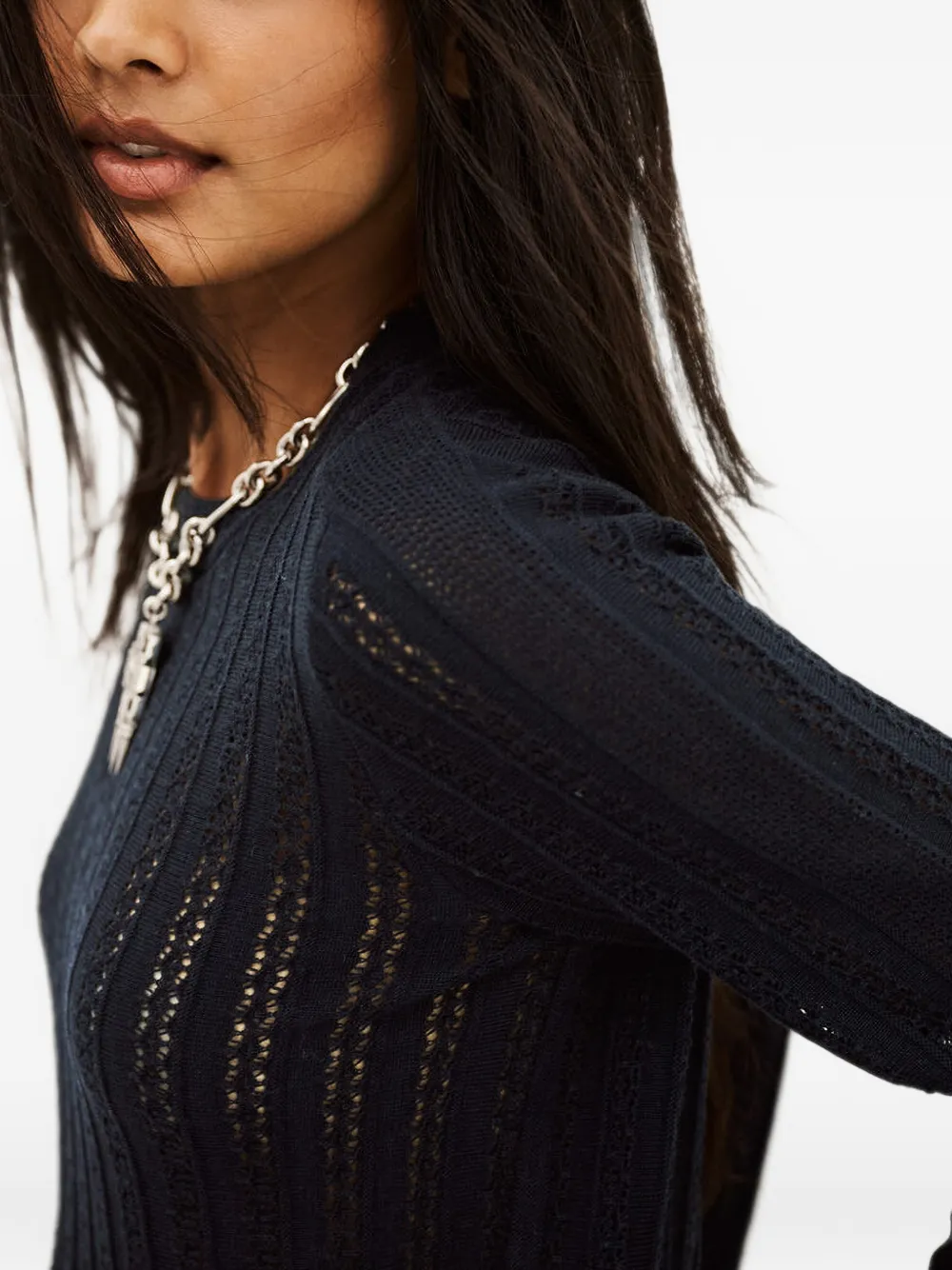 Ba&Sh Dakar pointelle-knit long-sleeve sweater Blauw