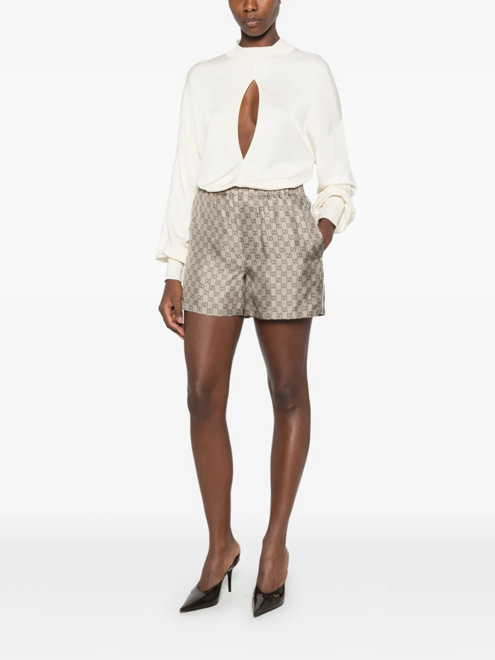 Gucci Zijden twill shorts met print Beige