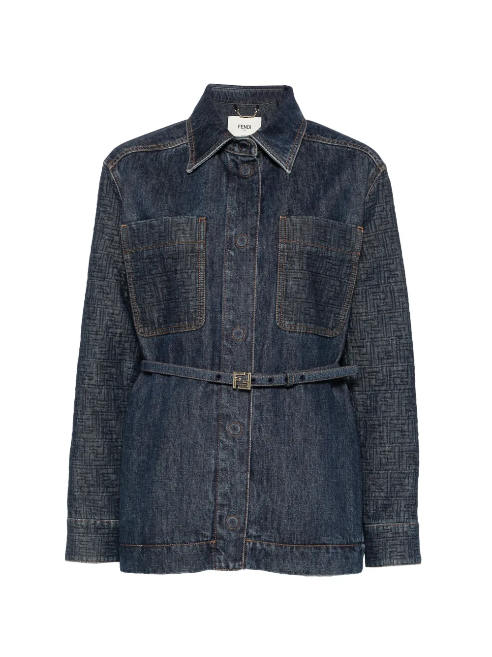 FENDI FF-logo belted jacket - Blu