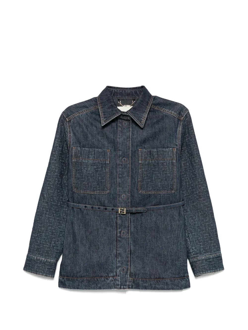 FENDI belted logo-embossed denim jacket - Blu