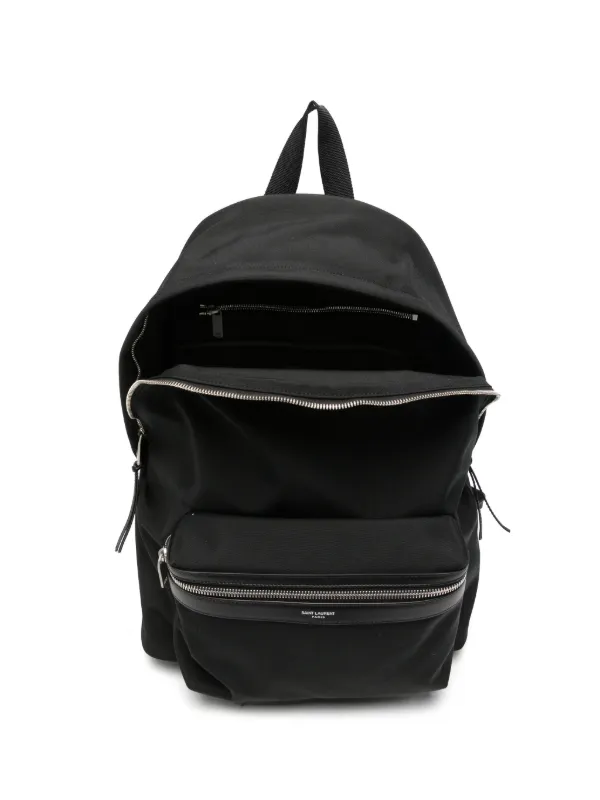 Saint Laurent City leather-trim Backpack | Black | FARFETCH