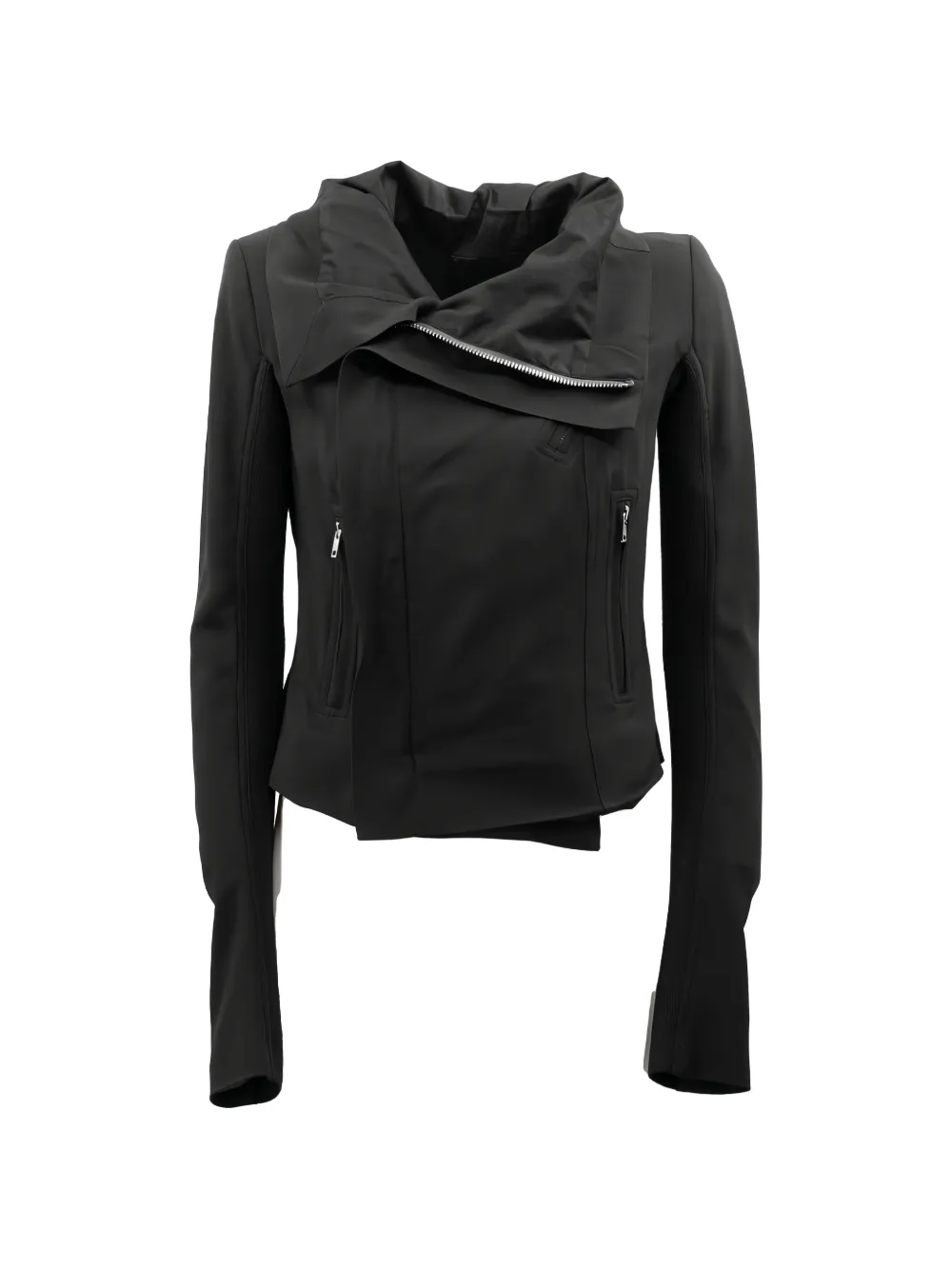 Rick Owens Jack met trechterhals en asymmetrische rits Zwart