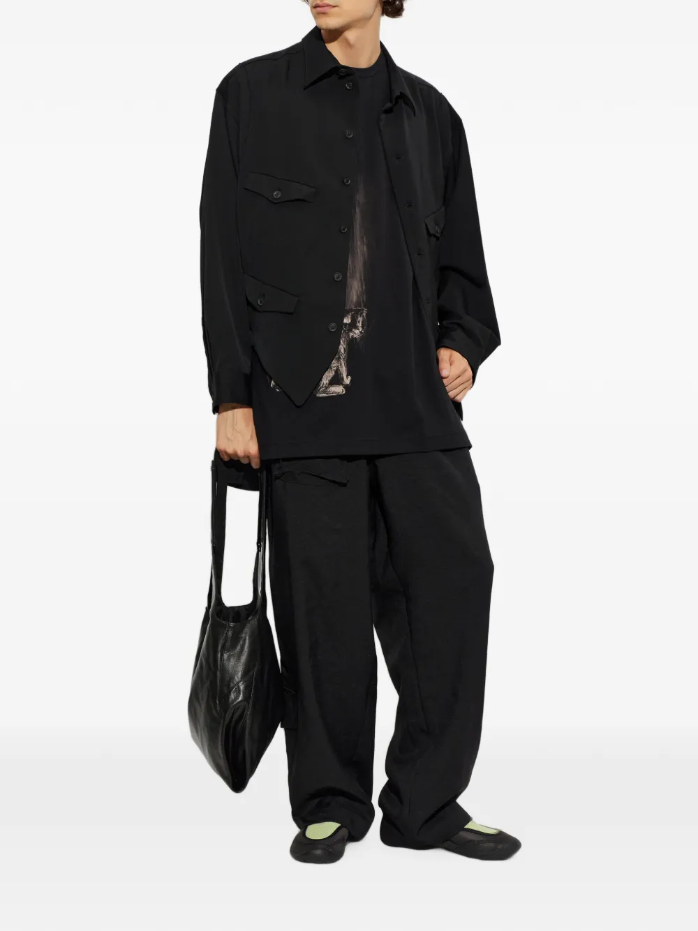 Yohji Yamamoto T-shirt met grafische print Zwart