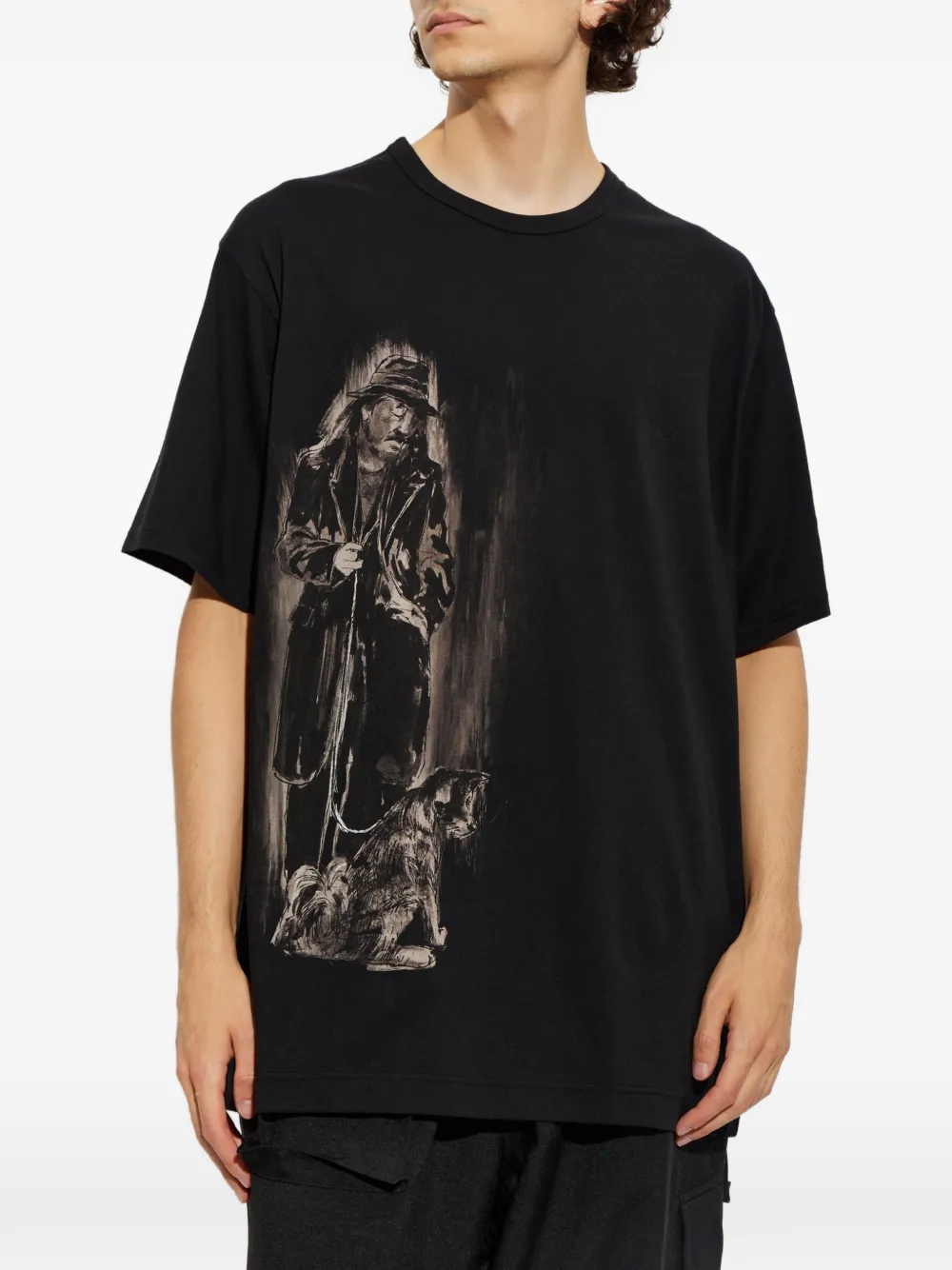 Yohji Yamamoto T-shirt met grafische print Zwart