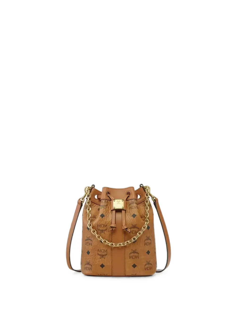MCM Dessau mini-schoudertas met monogramprint Beige