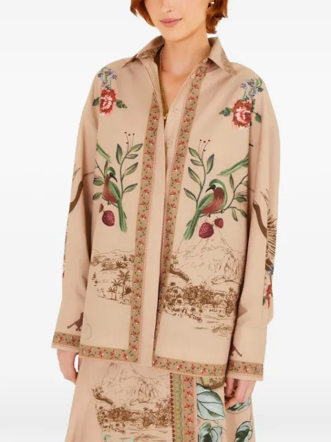 FARM Rio Bird Poetry graphic-print button-down shirt