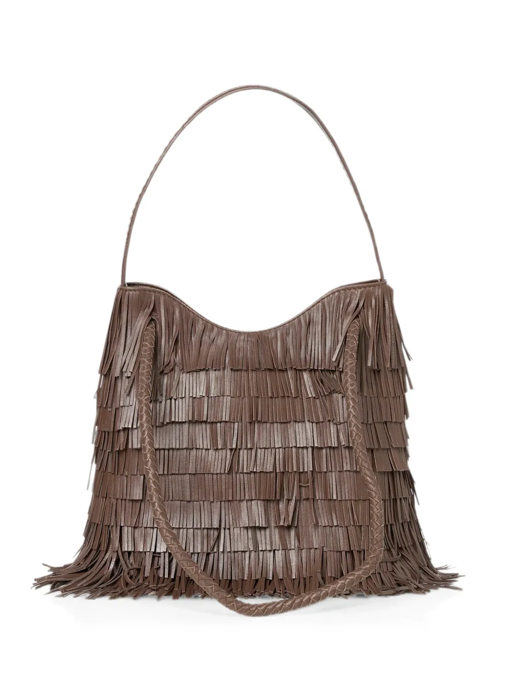 VISONA` Diletta fringe-detailed braided-strap shoulder bag - Braun