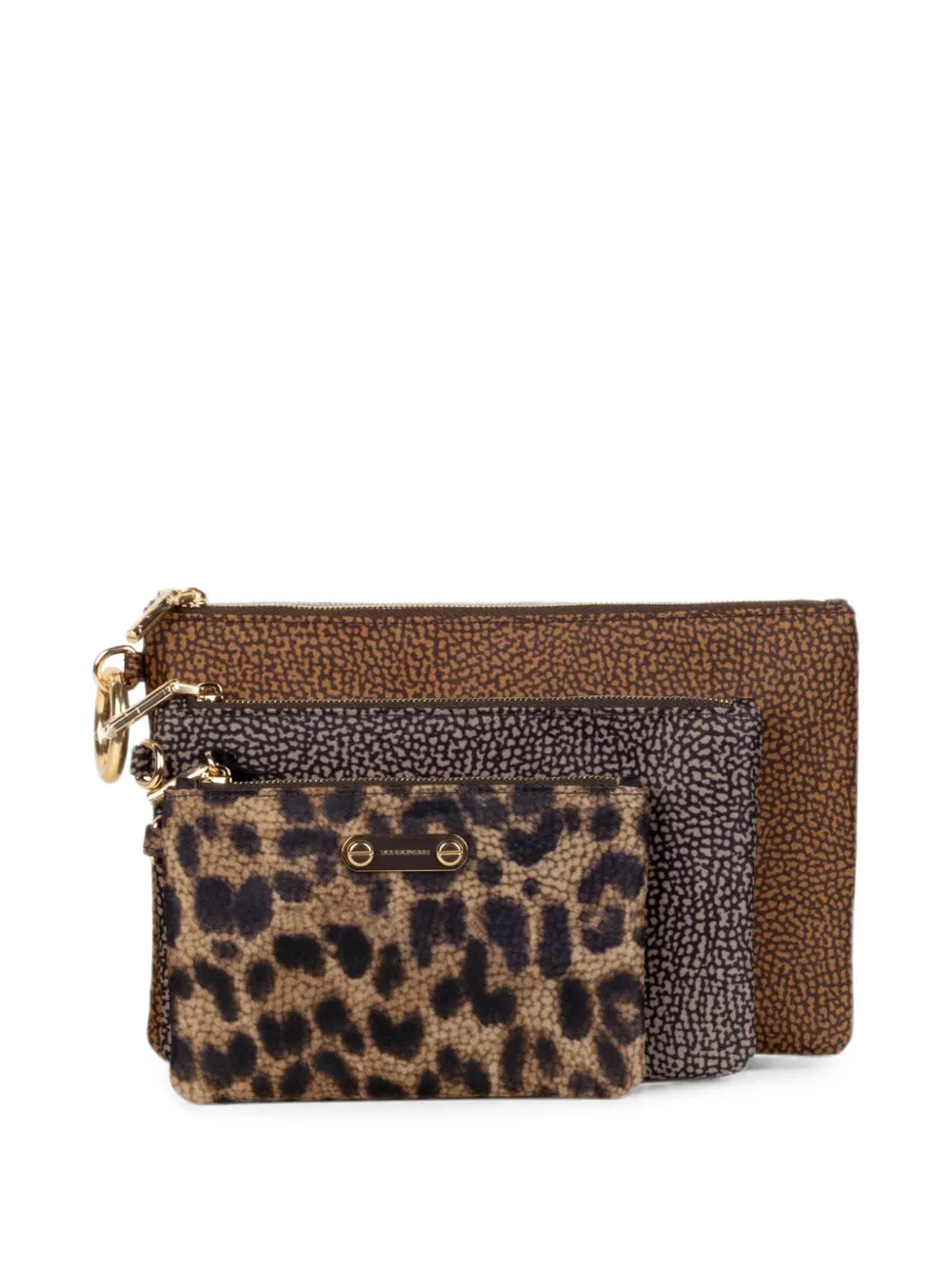 Borbonese Clutch met dierenprint en logoplakkaat Bruin