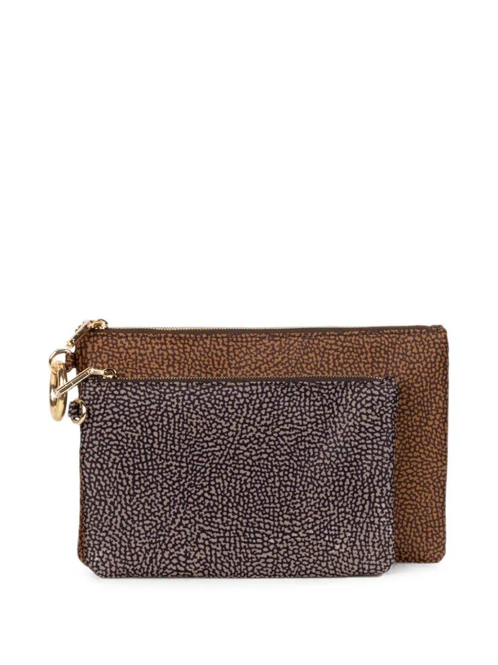 Borbonese Clutch met dierenprint en logoplakkaat Bruin