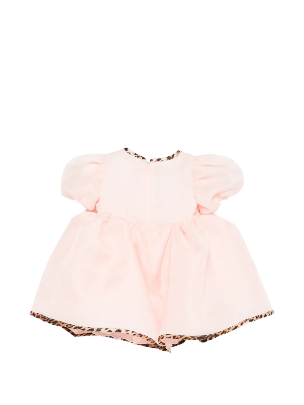 Roberto Cavalli Junior Jurk met luipaardafwerking en pofmouwen Roze