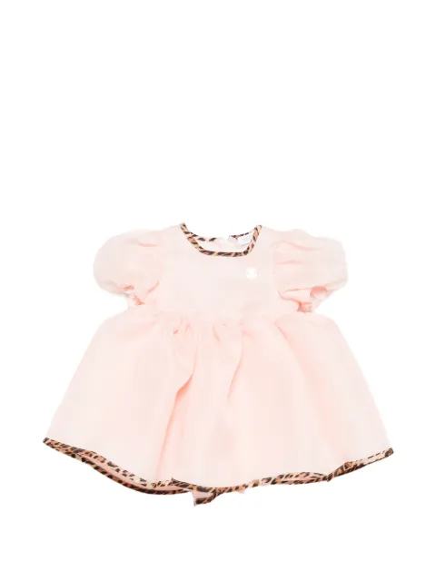 Roberto Cavalli Junior leopard-trim puff-sleeve dress