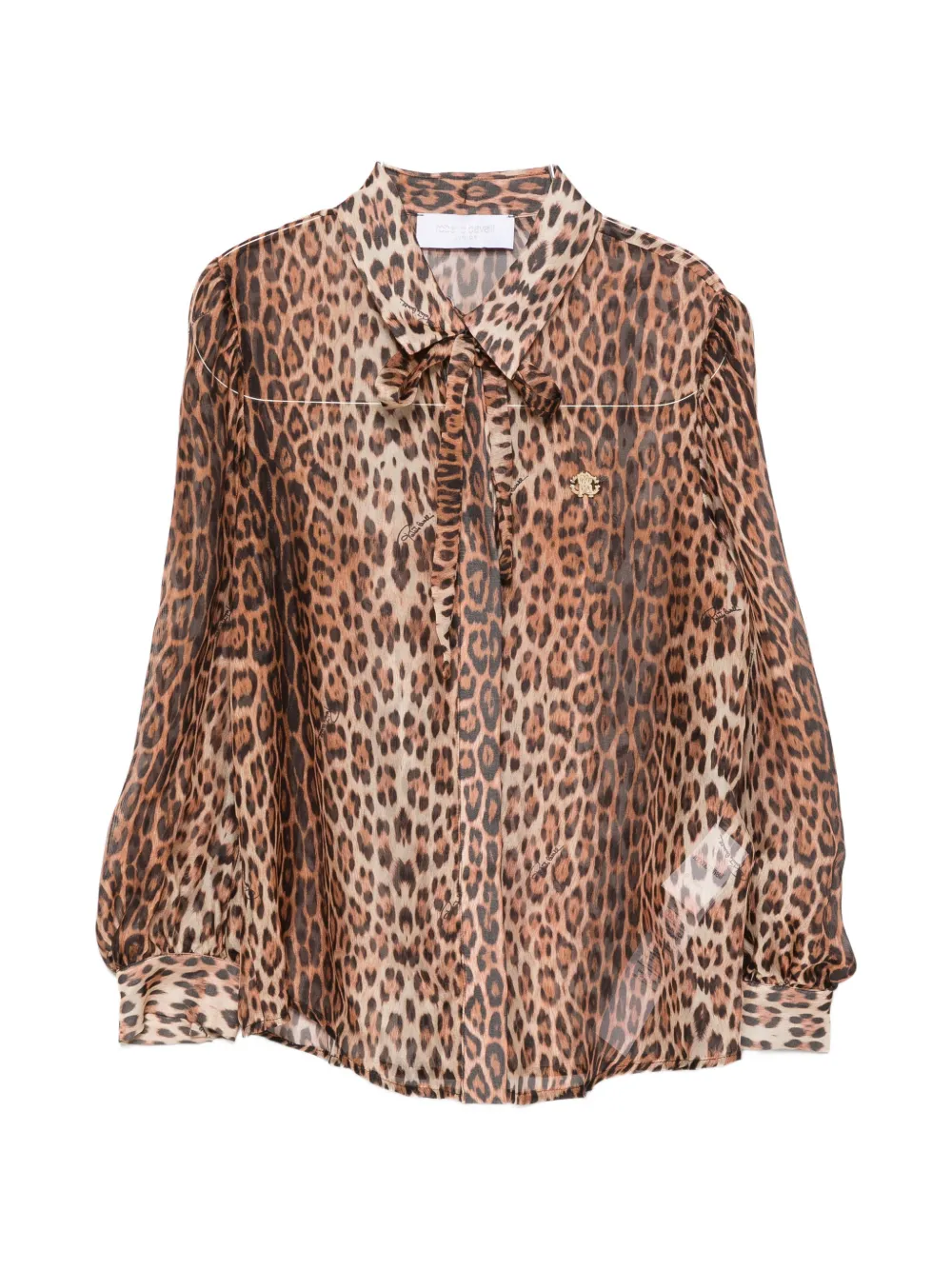 Roberto Cavalli Junior leopard-print pussy-bow blouse - Braun