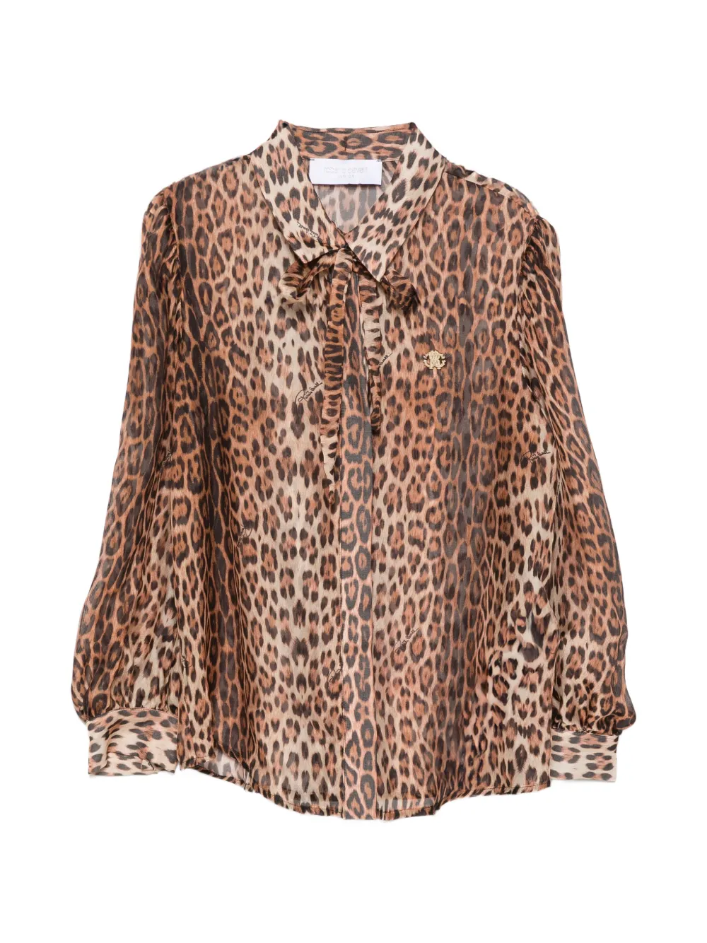 Roberto Cavalli Junior leopard-print pussy-bow blouse - Marrone