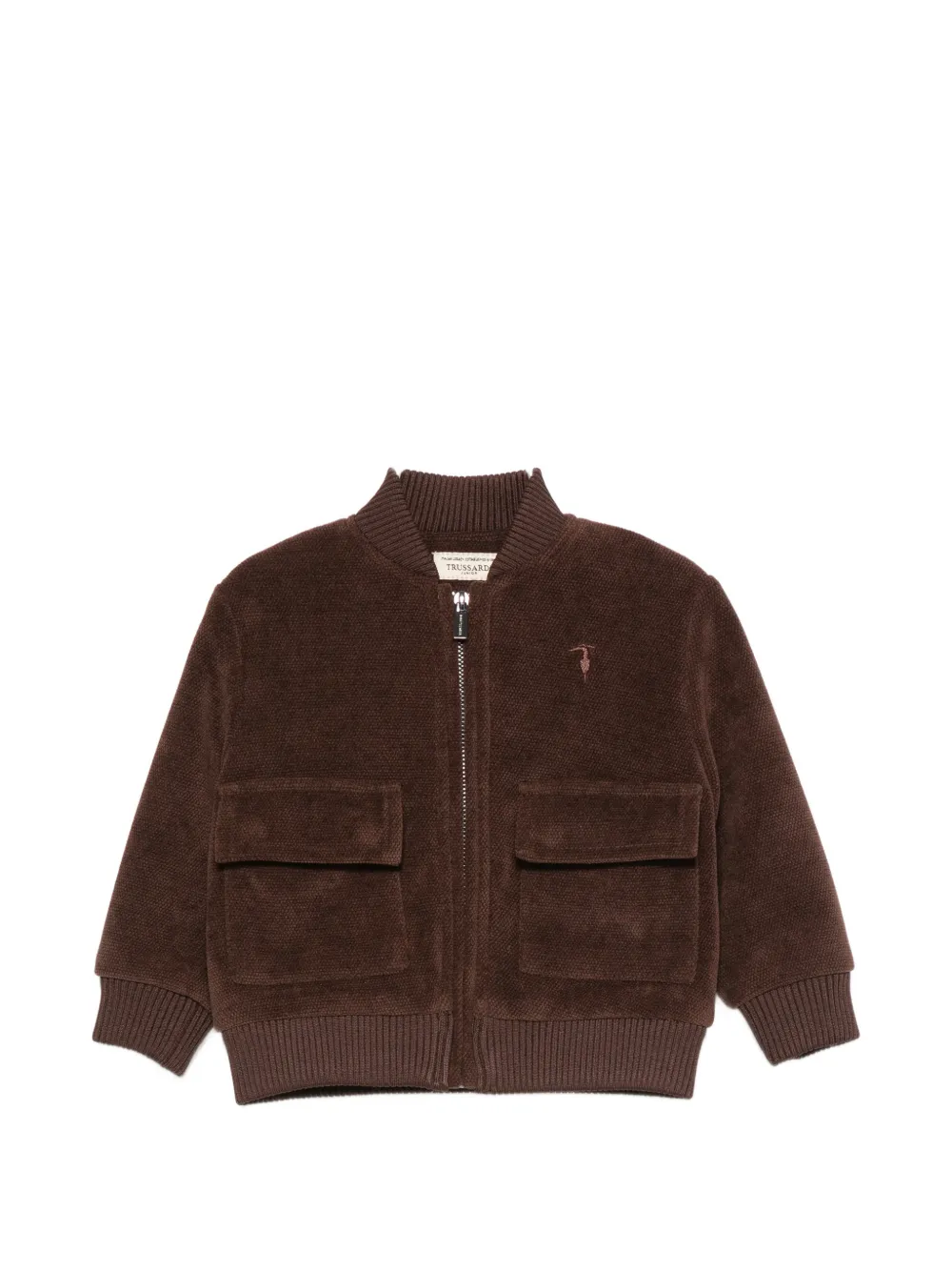 TRUSSARDI JUNIOR logo-embroidered zip-up bomber jacket - Braun