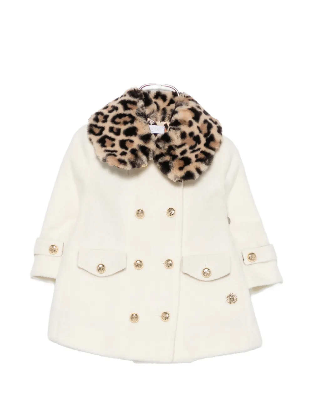 Roberto Cavalli Junior leopard-print collar double-breasted coat - Nude