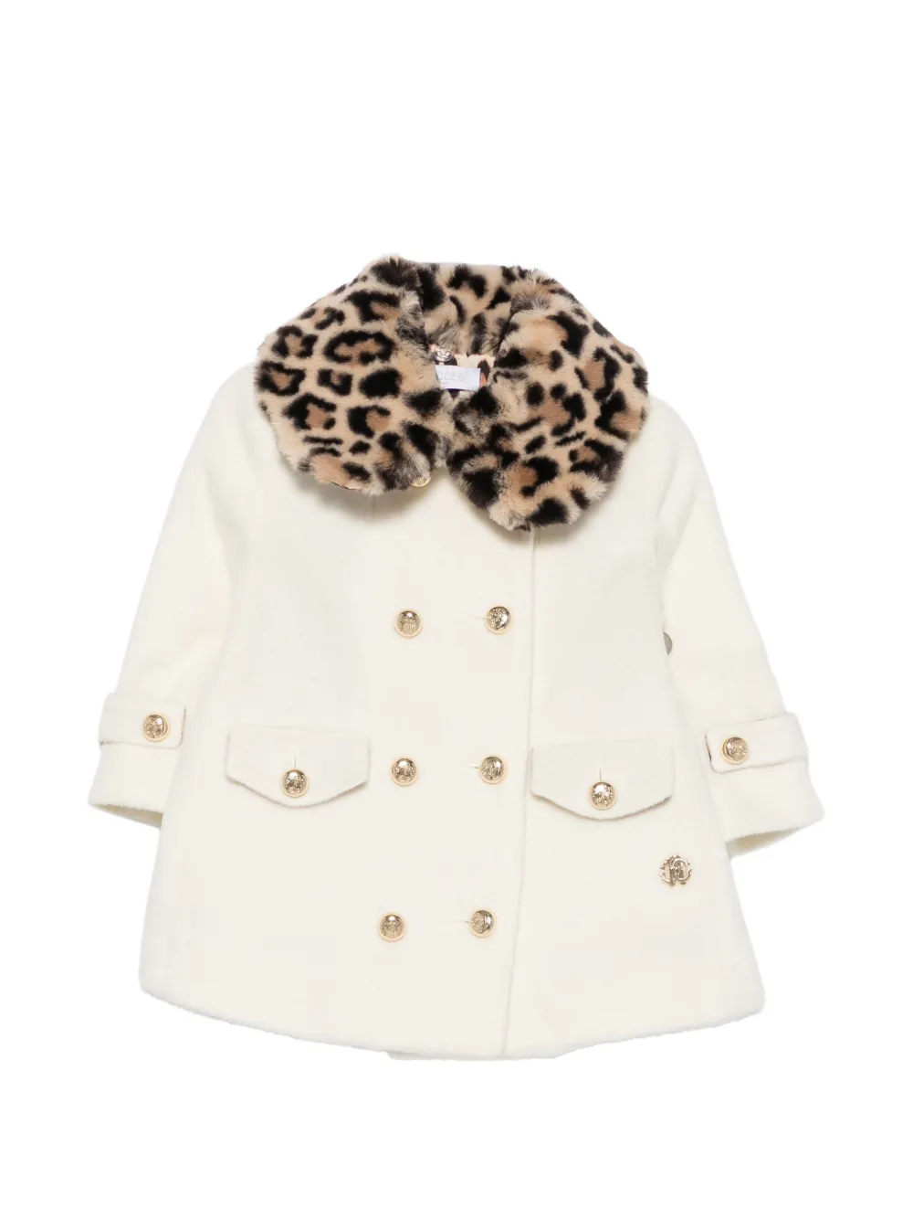 Roberto Cavalli Junior leopard-print collar double-breasted coat - Toni neutri