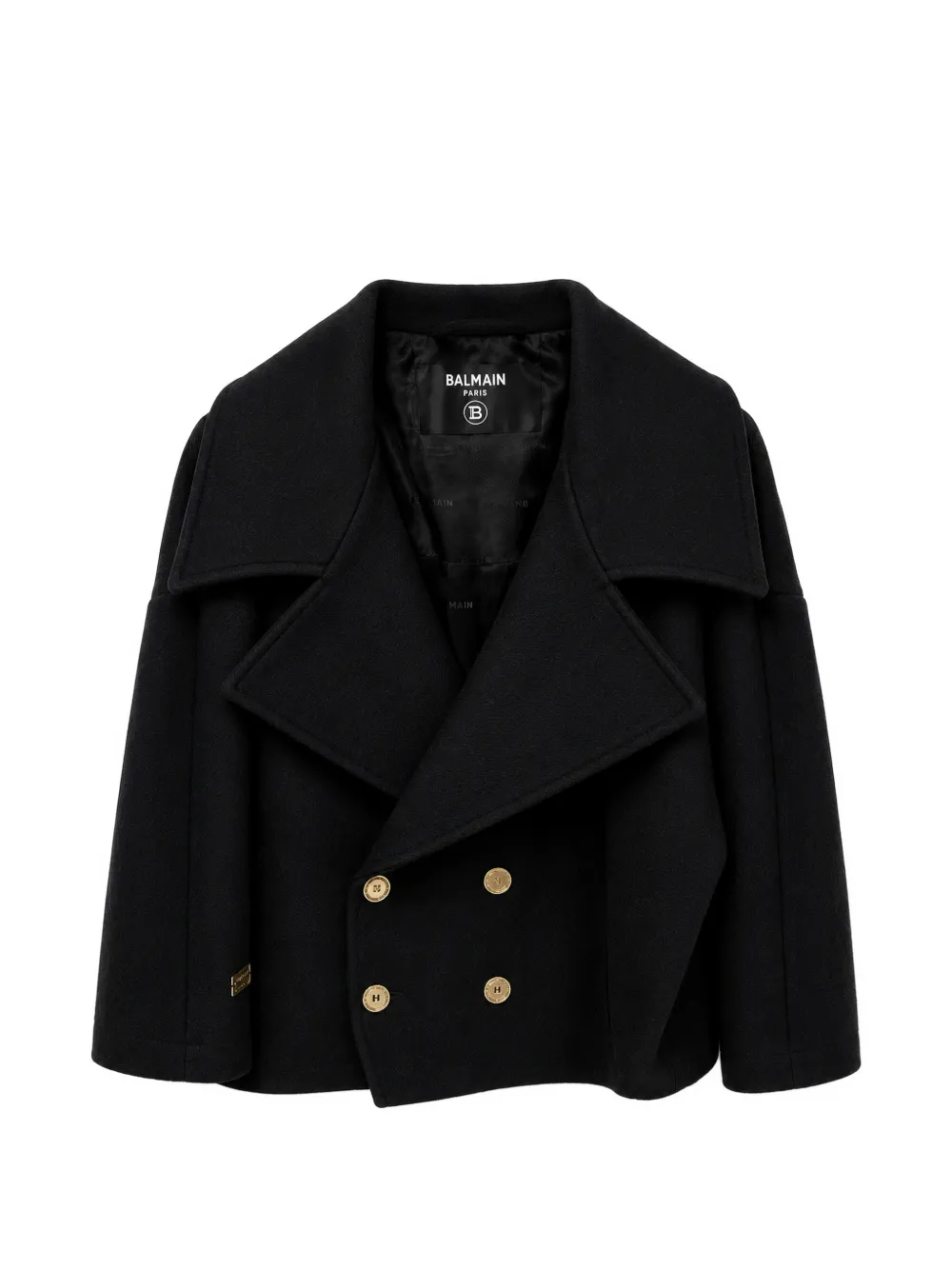 Balmain Kids double-breasted logo-plaque coat - Schwarz