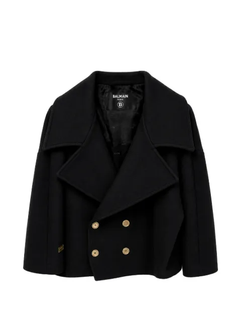 Balmain Kids double-breasted logo-plaque coat